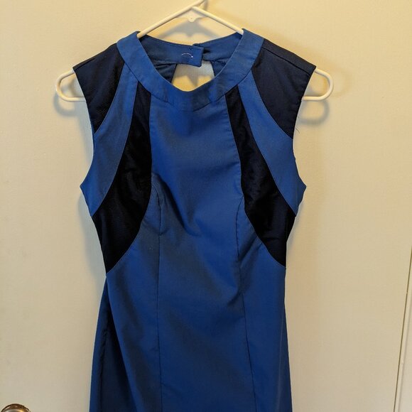 ASOS Dark Blue Sleeveless Career Style Bodycon Dress Mesh Contrast Open Back - Picture 2 of 9